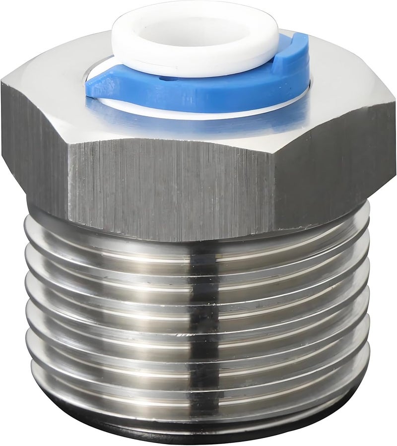 AimatRun Stainless Steel 1/2" Male Thread to 1/4" Push-to-Connect Tube Quick Connector, suitable for reverse osmosis (RO) water purifiers and beverage dispenser fitting adapters. - Image 1